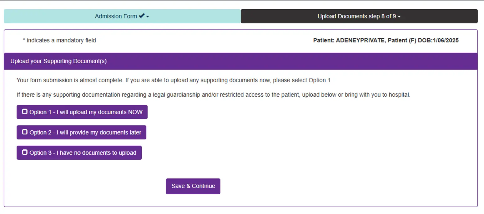Patient Online Admission Form Guide for Adeney Private Hospital