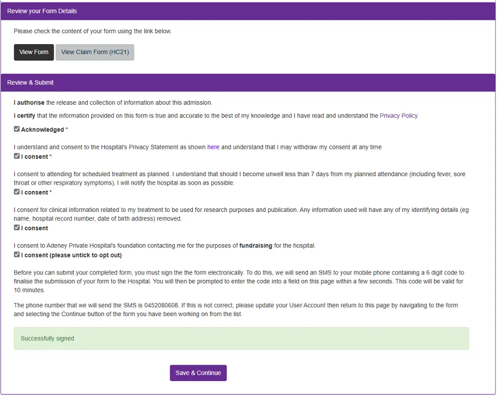 Patient Online Admission Form Guide for Adeney Private Hospital